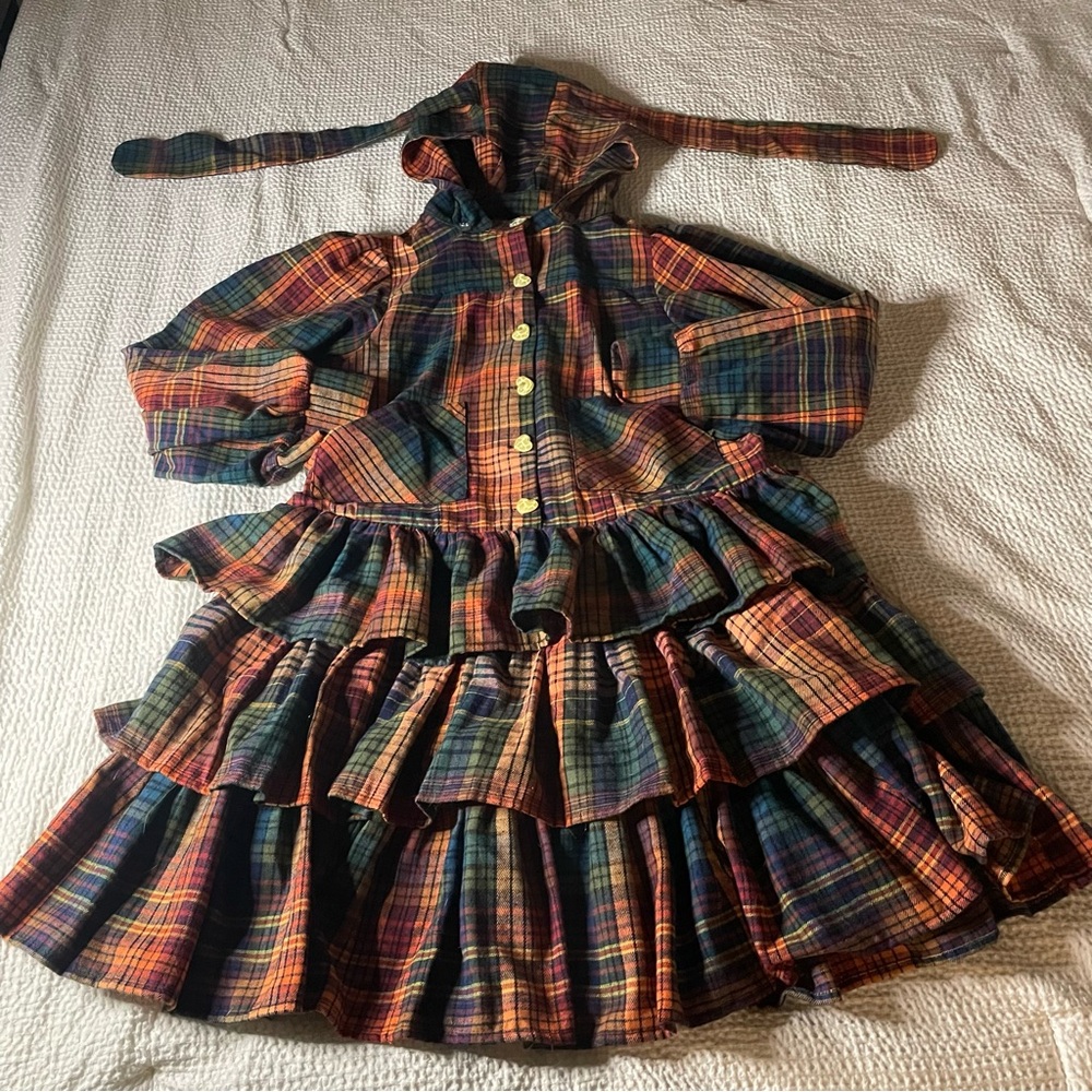 Flannel ruffle dress by SOS Meme Club w/detachable bunny hood Medium